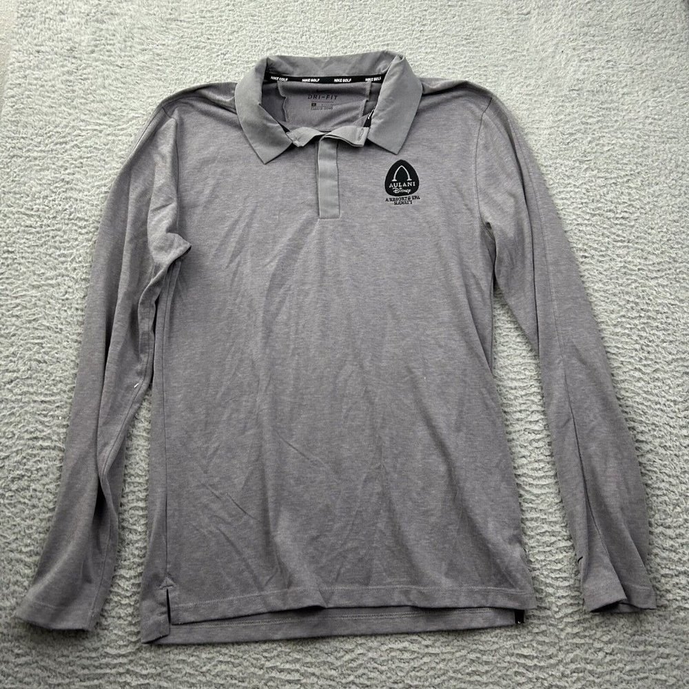 Disney Aulani Long Sleeve Polo Shirt Mens Gray Size Small Dri Fit